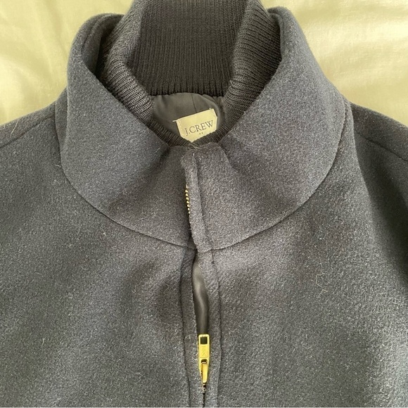 J Crew SZ 24 Village Coat Full Zip Wool Blend Pockets Mock Neck navy blue women - Picture 2 of 10